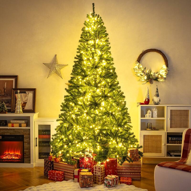 Gymax 8 FT Pre-Lit Artificial Christmas Tree w/ 1200 Warm White LED