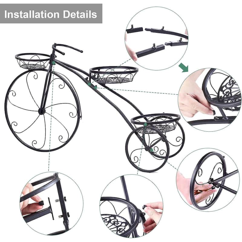 Tricycle Iron Planter Stand 3 Potted Metal Bicycle Shape Plant Flower Pot Rack