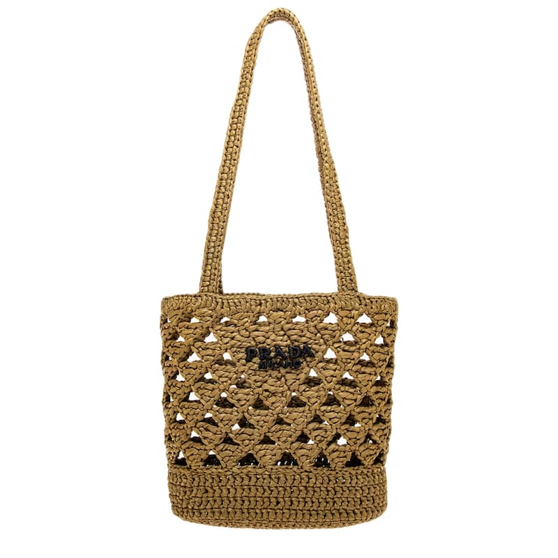 Prada Small Crochet Logo Tote Bag - Olive