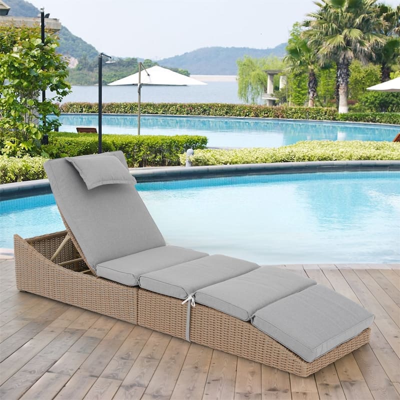 Outdoor PE Wicker Chaise Lounge Chairs, Patio Rattan Reclining Chair Adjustable Backrest Pool Sunbathing Recliners - Grey