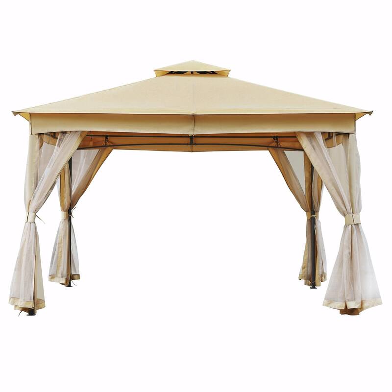 Outdoor Gazebo Tent with Double Roof, Mosquito Netting & Patio Canopy
