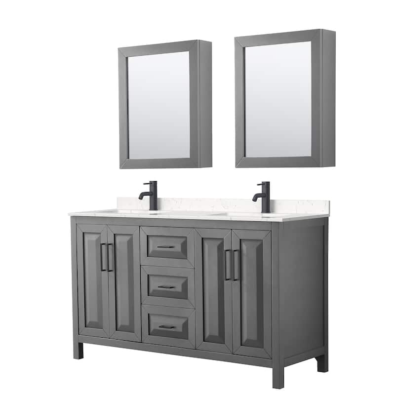 Wyndham Collection Daria 60" Free Standing Double Basin Vanity Set - Dark Gray / Carrara Cultured Marble Top / Matte