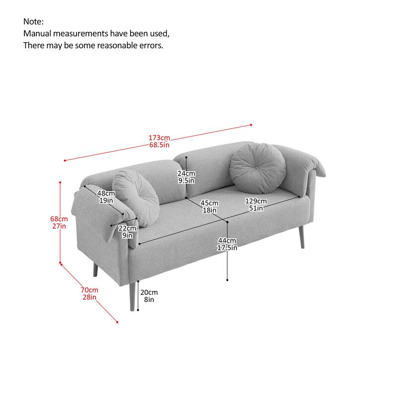 68.5" Brown Foam+Spring Sofa with Decorative Pillows for Small Spaces