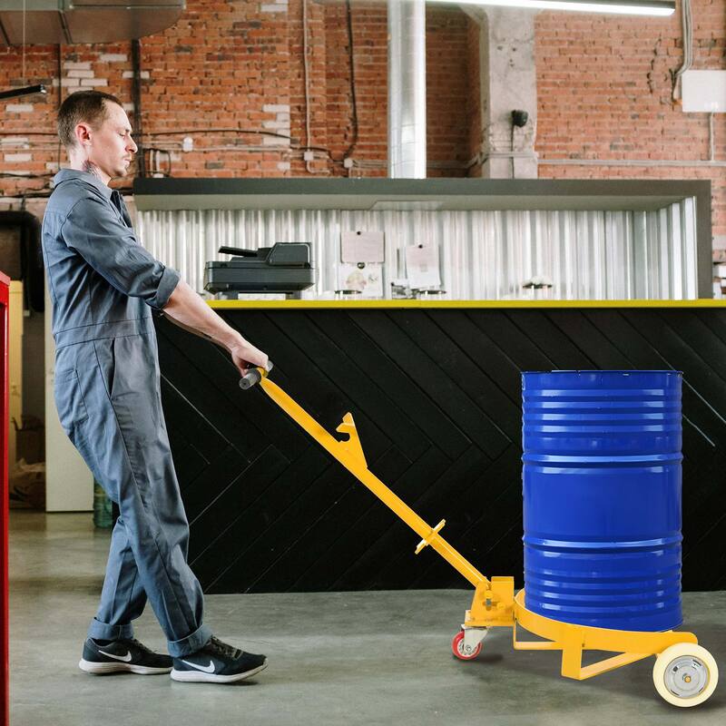 55 Gallon Drum Dolly, 1200lbs capacity, with 2 fixed PU Wheels and 1 swivel wheel