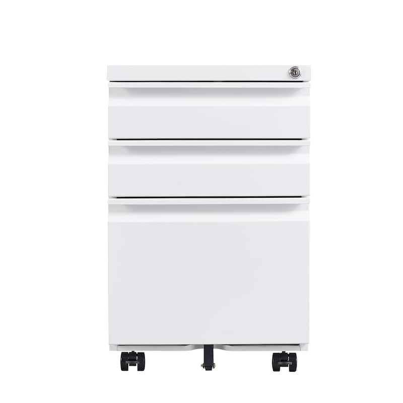 Anmytek Sleek White Mobile Locking File Cabinet with Rolling Casters & Printer Top