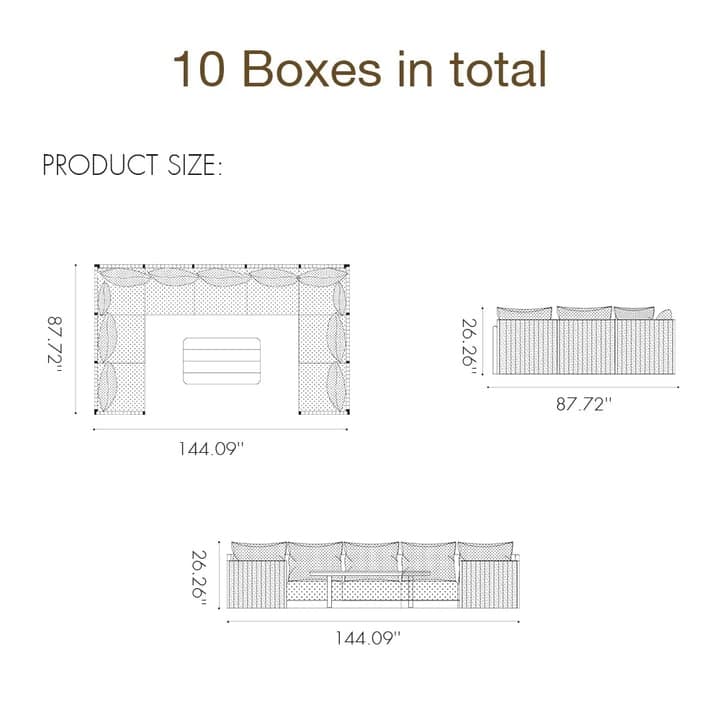 PURPLE LEAF Santorini 4-13 Piece Khaki Sofa with Ottoman and Cushion for Poolside Garden Couch Outdoor Patio Conversation Sets
