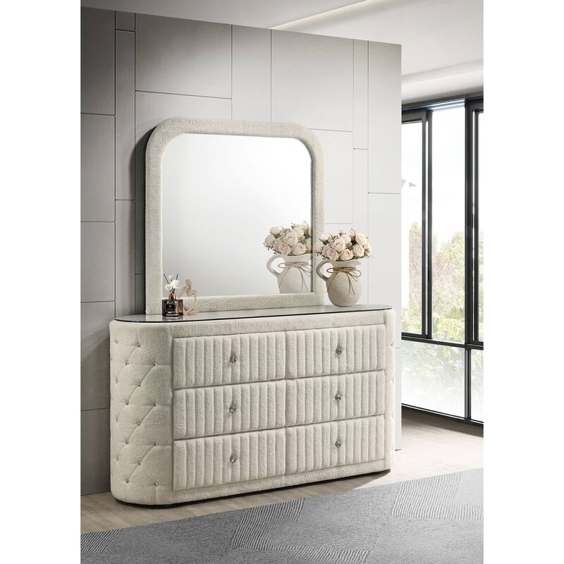 Sonya 6-drawer Upholstered Bedroom Dresser with Mirror Ivory