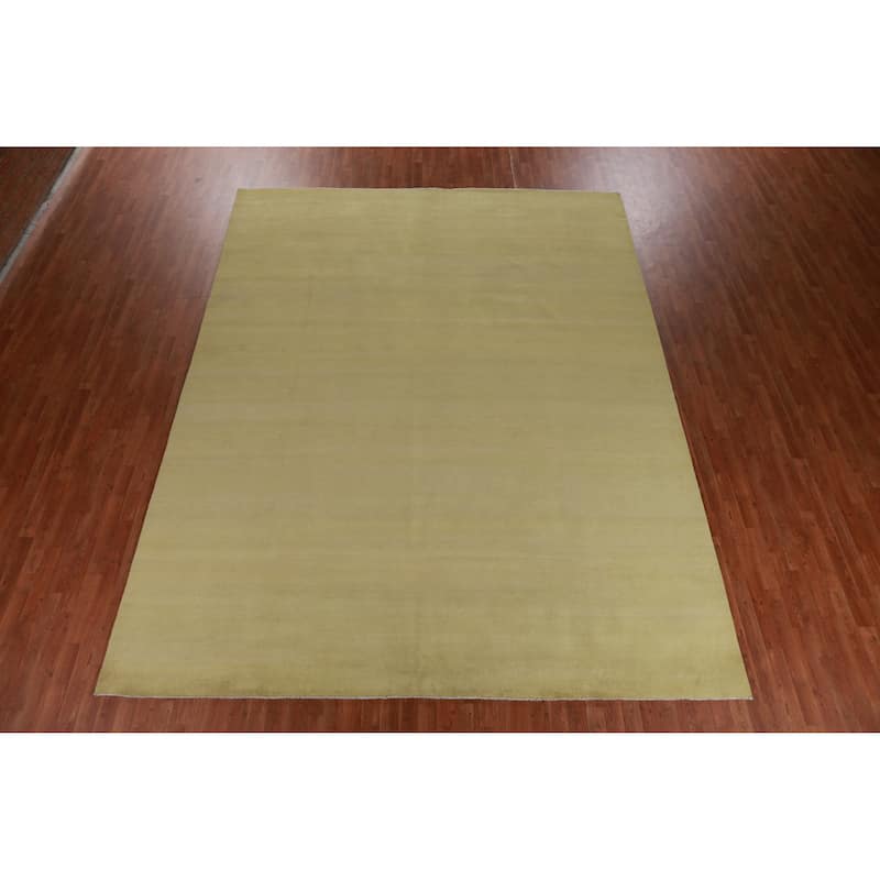 Hand Knotted Oriental 100% Wool Carpet Modern Solid Green Gabbeh Area Rug - 12' 9'' X 9' 10''