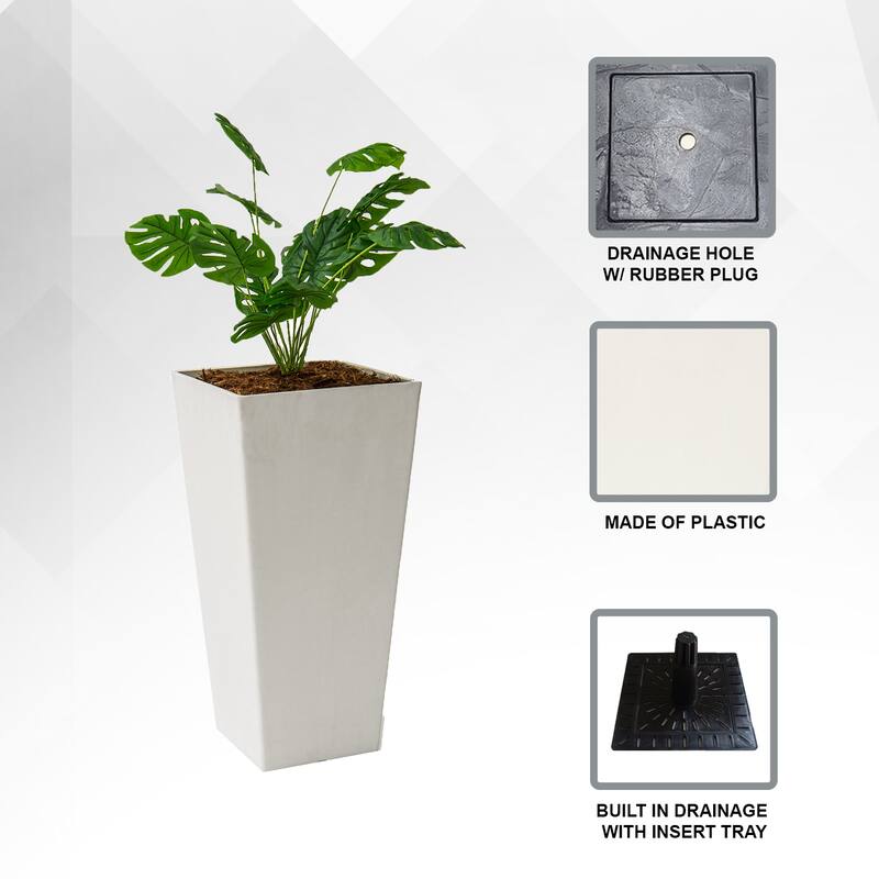 XBrand Modern Tall Square Planter, Modern Tapered Planter Perfect for Indoor & Outdoor Planter, Patio Décor, Set of 2