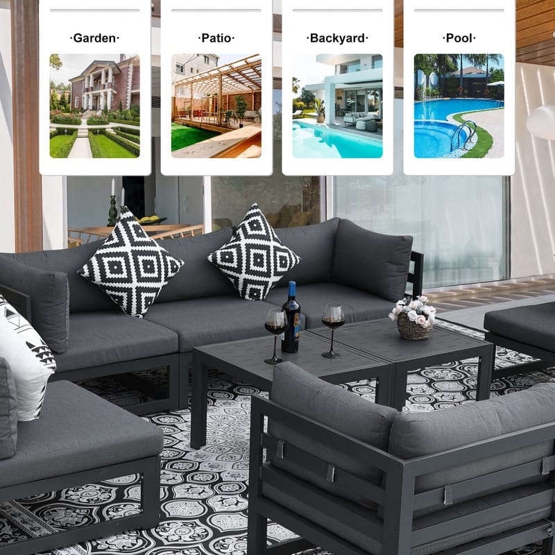 FINCATI Luxury Patio Aluminum Sofa Conversation Furniture Set with Coffee Table