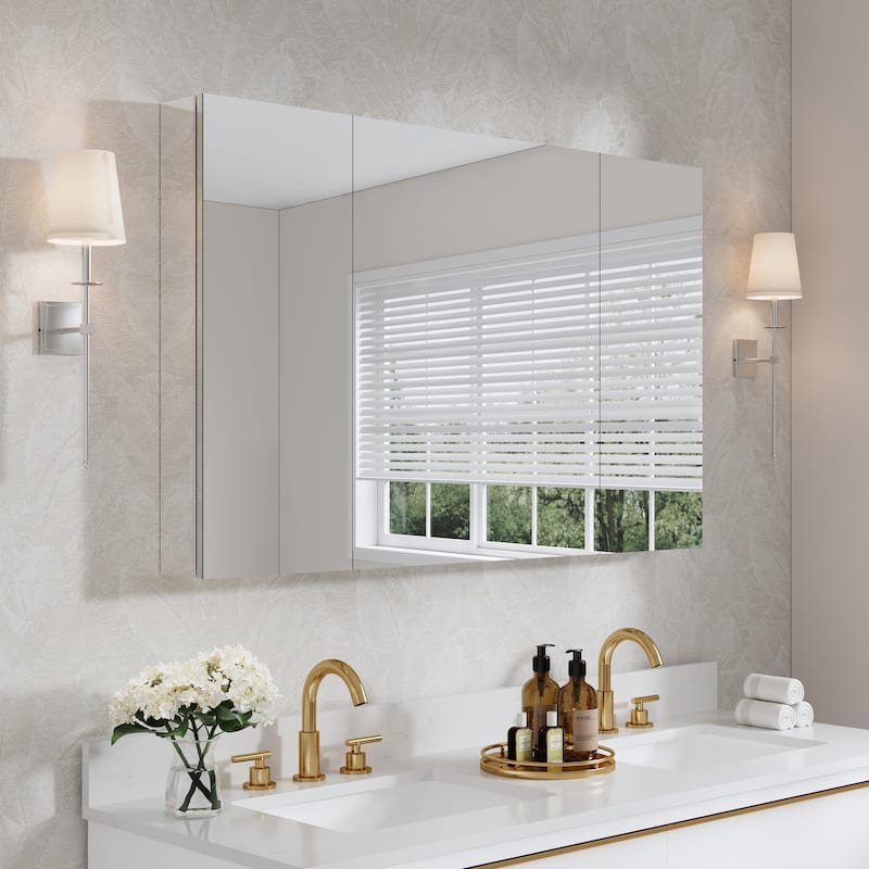 48"W X 30'H Bathroom Recessed or Surface Wall Mount Medicine Cabinet With Adjustable Glass Shelves