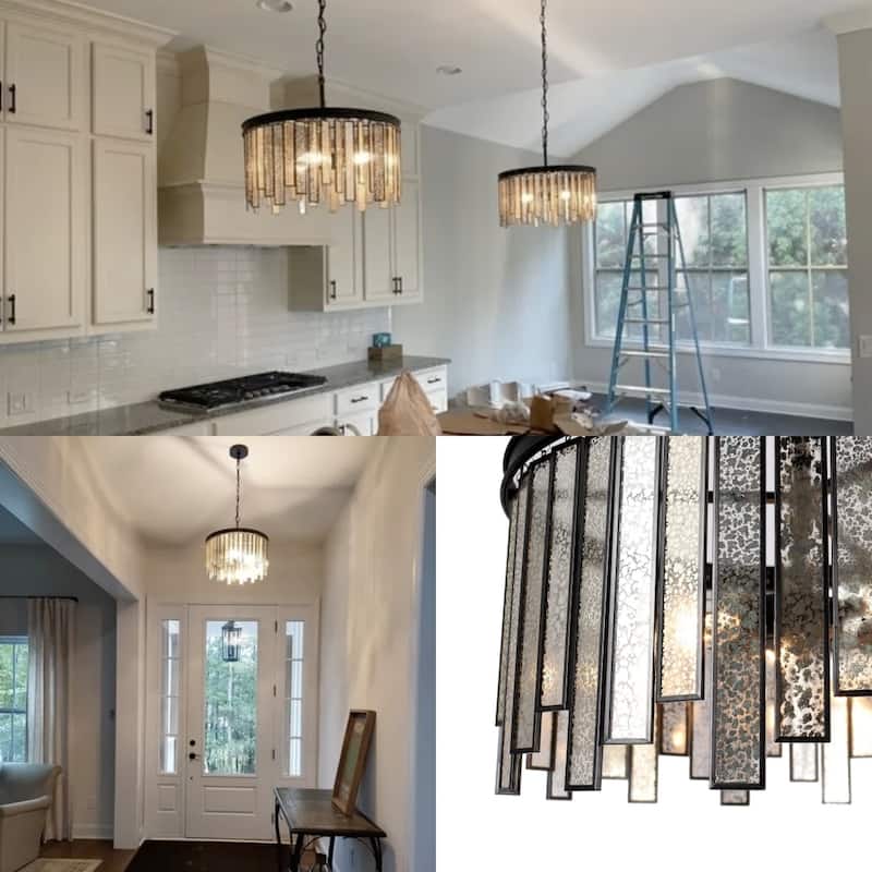 Tifany Mid-century Modern 3-Light Drum Chandelier Colored Glass Island Pendant for Kitchen Island - D16" x H15"