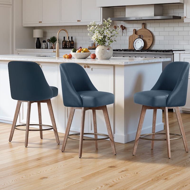 26" Upholstered Counter Height Swivel Bar Stool, Counter Stools with Solid Wood Legs - 39.37"H x 22.44"D x 21.65"W