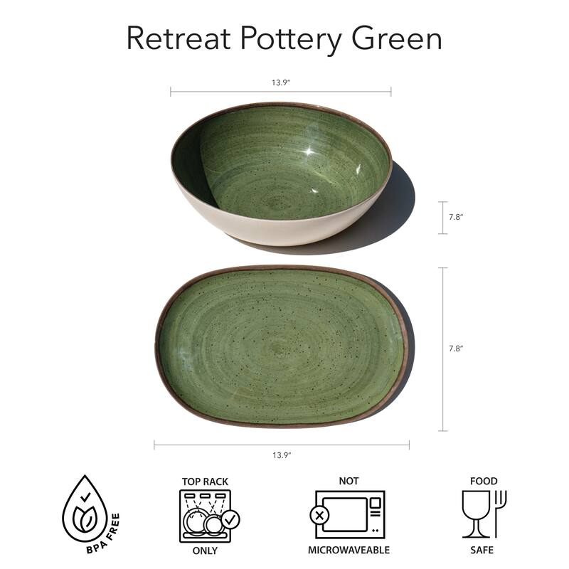 Abode Homewares Retreat Pottery Melamine Oval Platter - Green - 16.9" x 10.9"