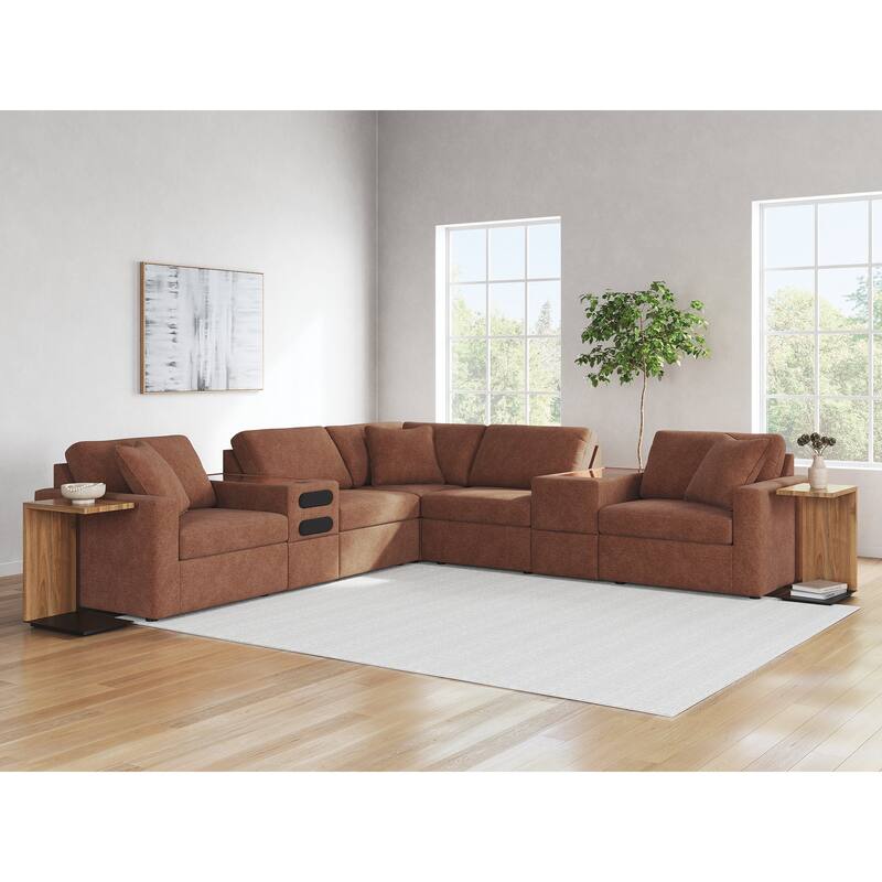 Signature Design by Ashley Modmax 7-Piece Balanced Sectional with Audio and Storage Consoles - 124" W x 124" D x 36" H - Orange