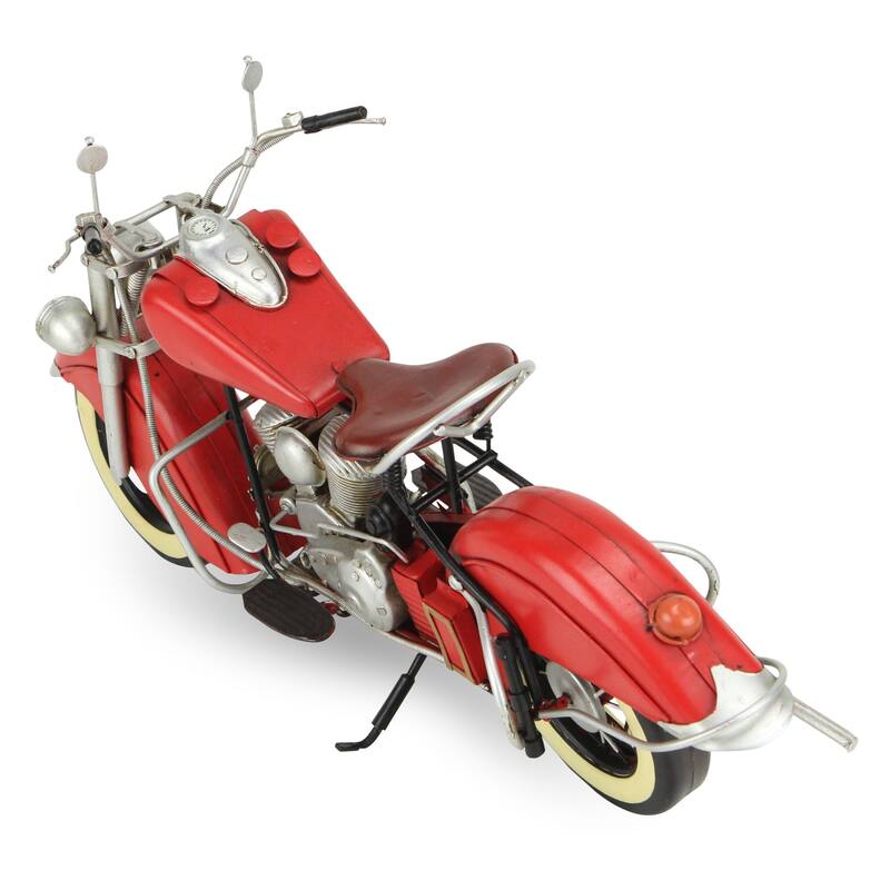 HomeRoots 8" Red and Silver Metal Hand Painted Model Motorcycle - 16' X '8' X '6