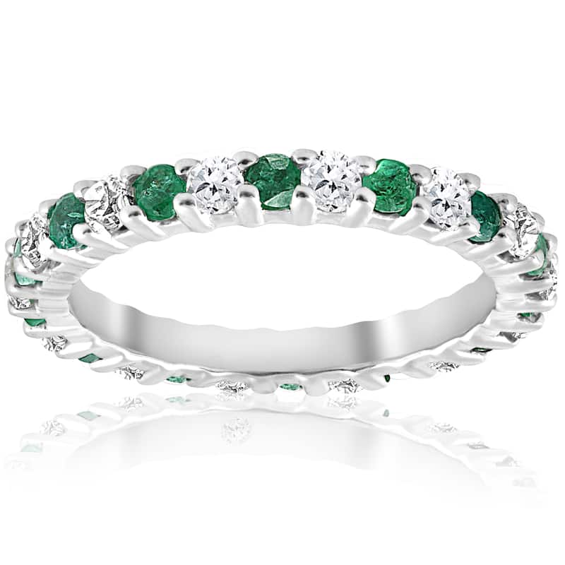 1 1/2ct Emerald Diamond Eternity Ring White Gold