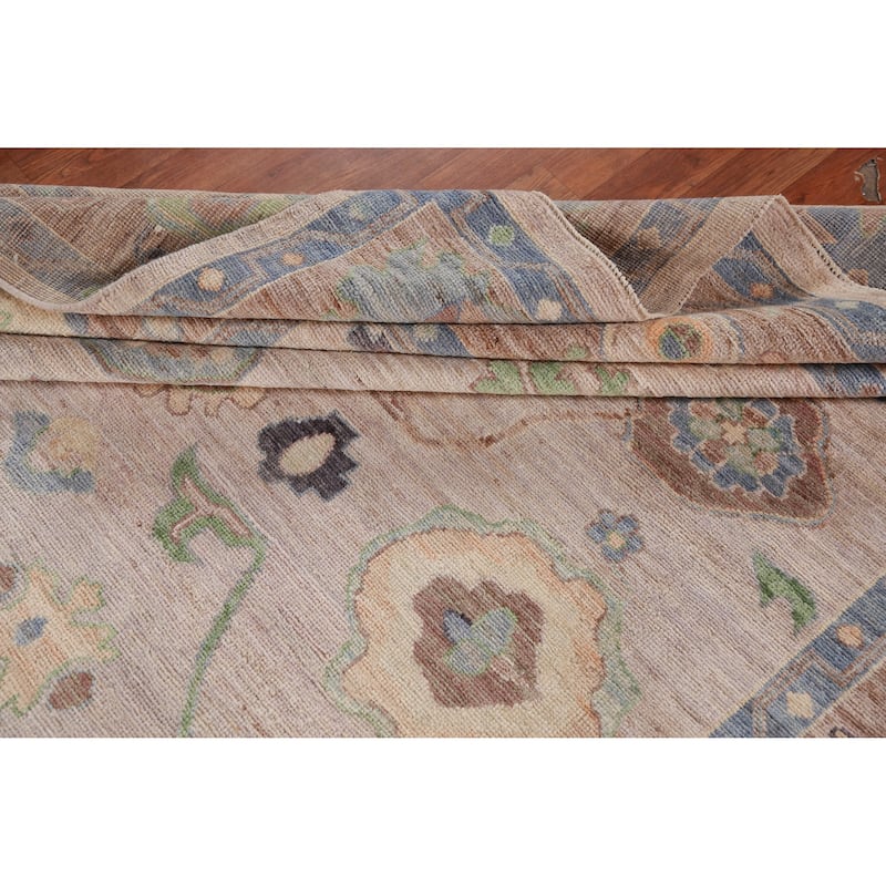 Hand Knotted Oriental 100% Wool Carpet Transitional All-Over Beige & Ivories Oushak Area Rug - 9' 9'' X 8' 1''