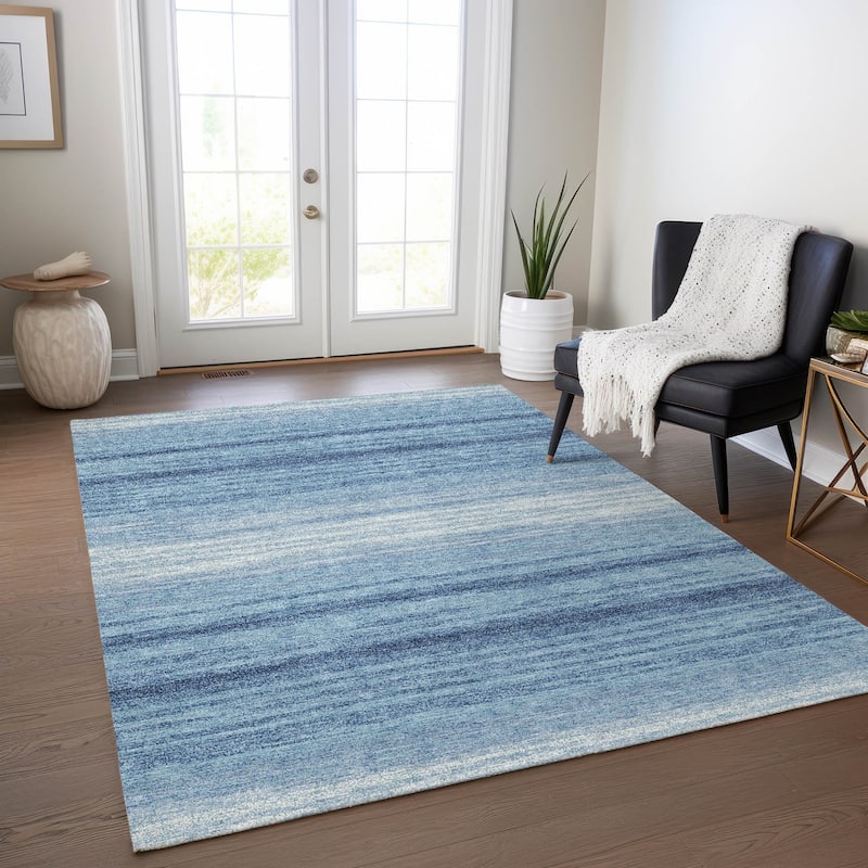 Machine Washable Indoor/ Outdoor Ombre Stripe Chantille Rug - Blue - 3' x 5'