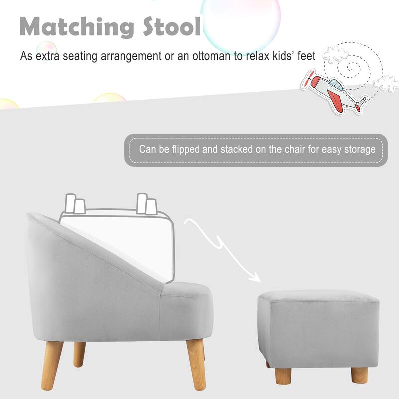 Costway Kids Sofa Chair w/ Ottoman Toddler Single Sofa Velvet - 20'' x 20'' x 19.5''