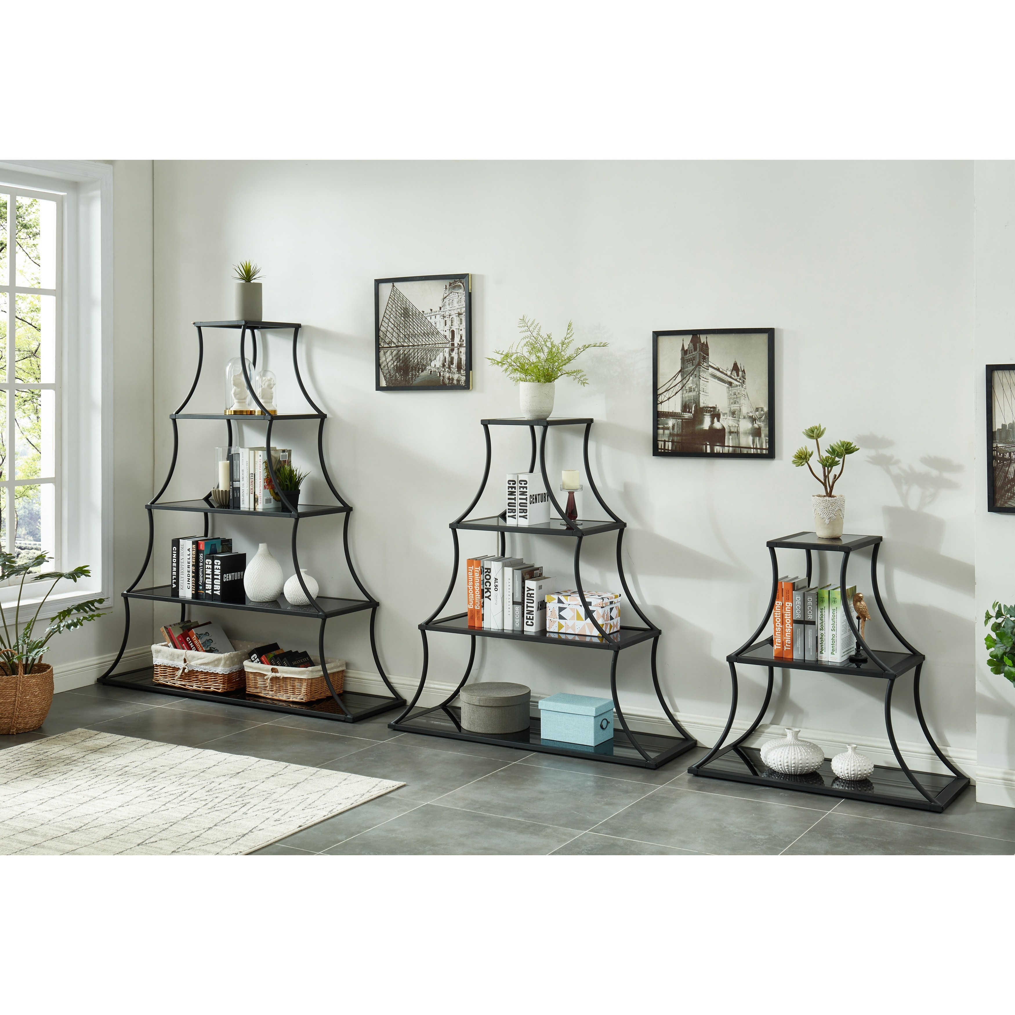 Furniture of America Gliny Contemporary Glass Shelves Open Back Bookcase