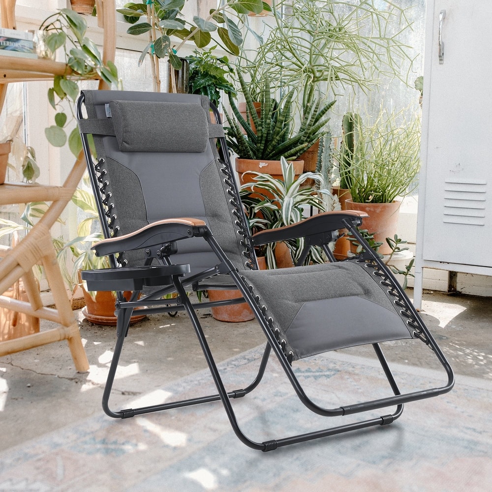 Padded Zero Gravity Chair Oversize Lounge Chair with Free Cup Holder