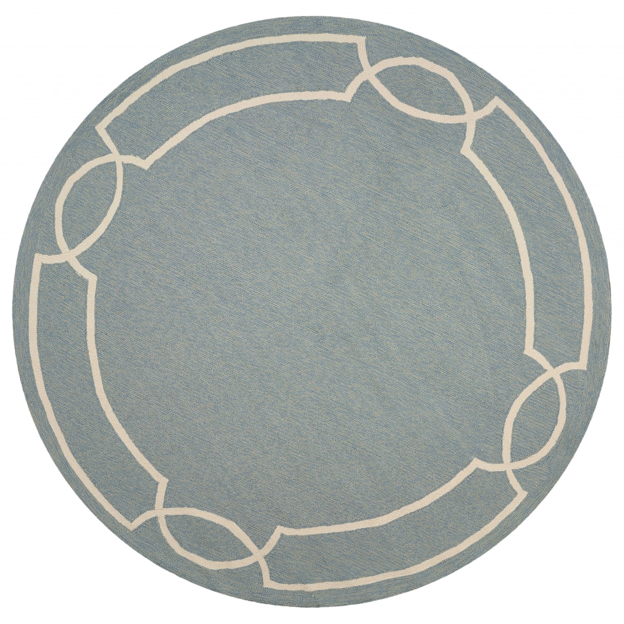 7' Spa Blue Hand Hooked Uv Treated Bordered Round Indoor Outdoor Area Rug 7' Spa Blue Hand Hooked Uv Treated Bordered Round Indoor Outdoor Area Rug