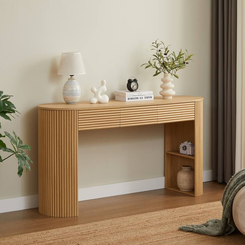 Christopher Knight Home - Maravelle Wooden 3 Drawers Console Table with Round Slat Texture and Storage