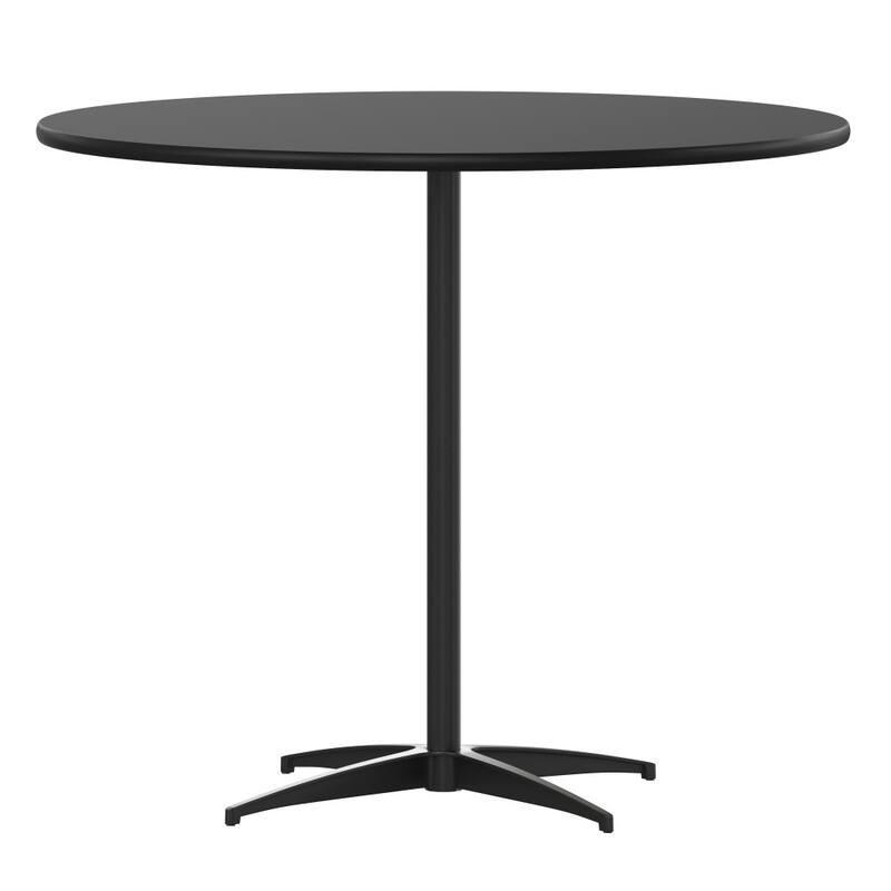 36" Round Wood Cocktail Table with 30" and 42" Columns - 36"D x 36"W x 30" - 42"H - Black