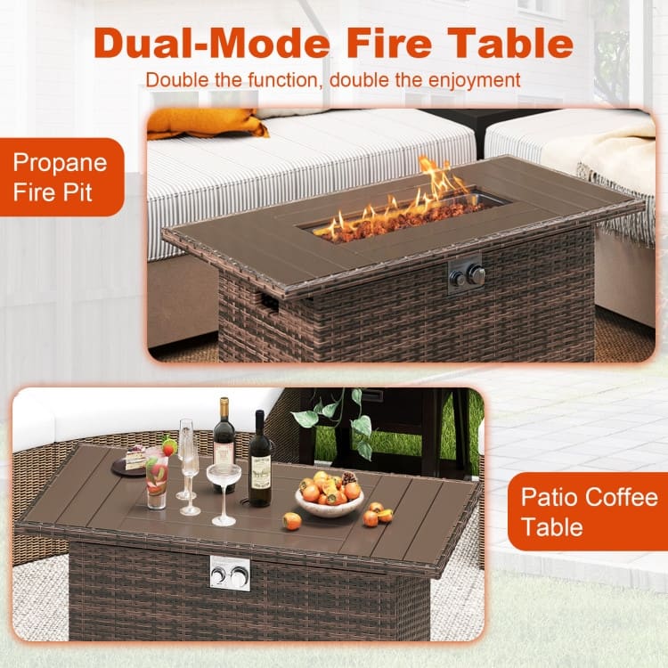 Propane Fire Pit Table 50000 BTU Outdoor Patio Heater with PE Rattan Coffee Table and Stainless Steel Burner