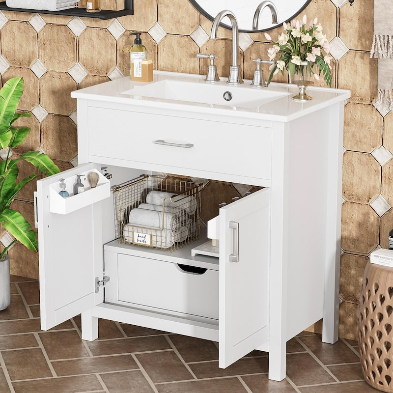 30" Bathroom Vanity Featuring a Ceramic Sink and Generous Storage – Ideal for Compact Bathrooms‌