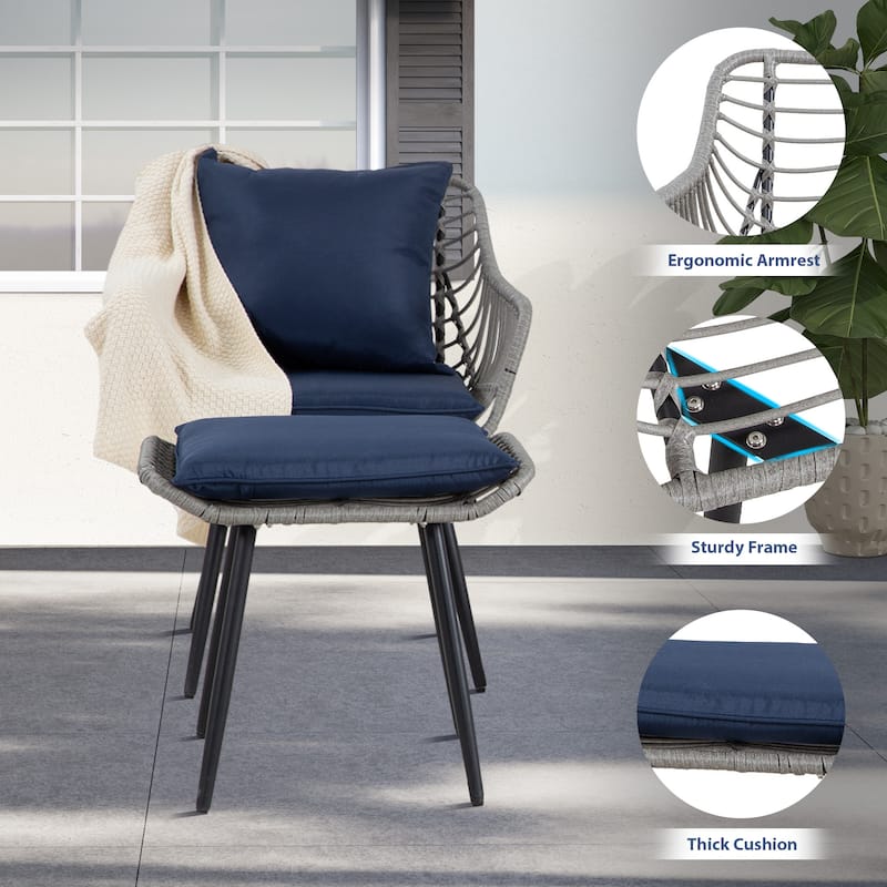 5 Piece Patio Bistro Set with Ottoman, Outdoor Wicker Furniture Sets