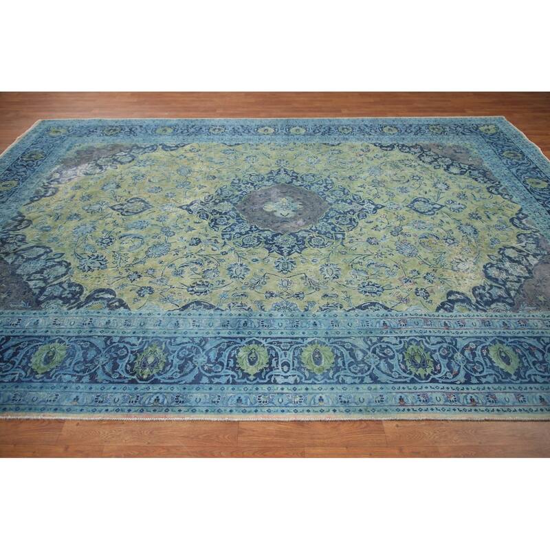 Hand Knotted Oriental 100% Wool Carpet Traditional Floral Green Mashad Area Rug - 11' 8'' X 8' 0''