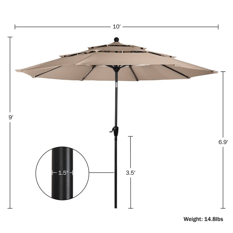 10 ft Patio Umbrella, 3-Tiered Sunshade with Push Button Tilt and Easy-Open Crank, Outdoor Umbrella for Deck, Yard
