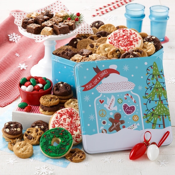 Mrs. Fields Peace, Love & Cookies Large Combo Tin. Opens flyout.