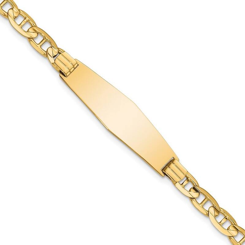 Curata 10mm 14k Engravable Nautical Ship Mariner Anchor Soft Diamond Shape ID Bracelet