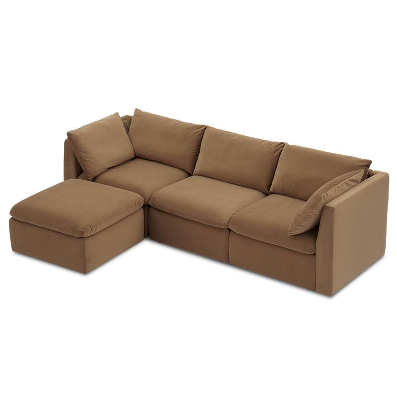 mopio Oversized Modular Sectional Sofa with Fully Removable Covers and Storage (Hazelnut Brown Velvet) - Hazelnut - Right Facing