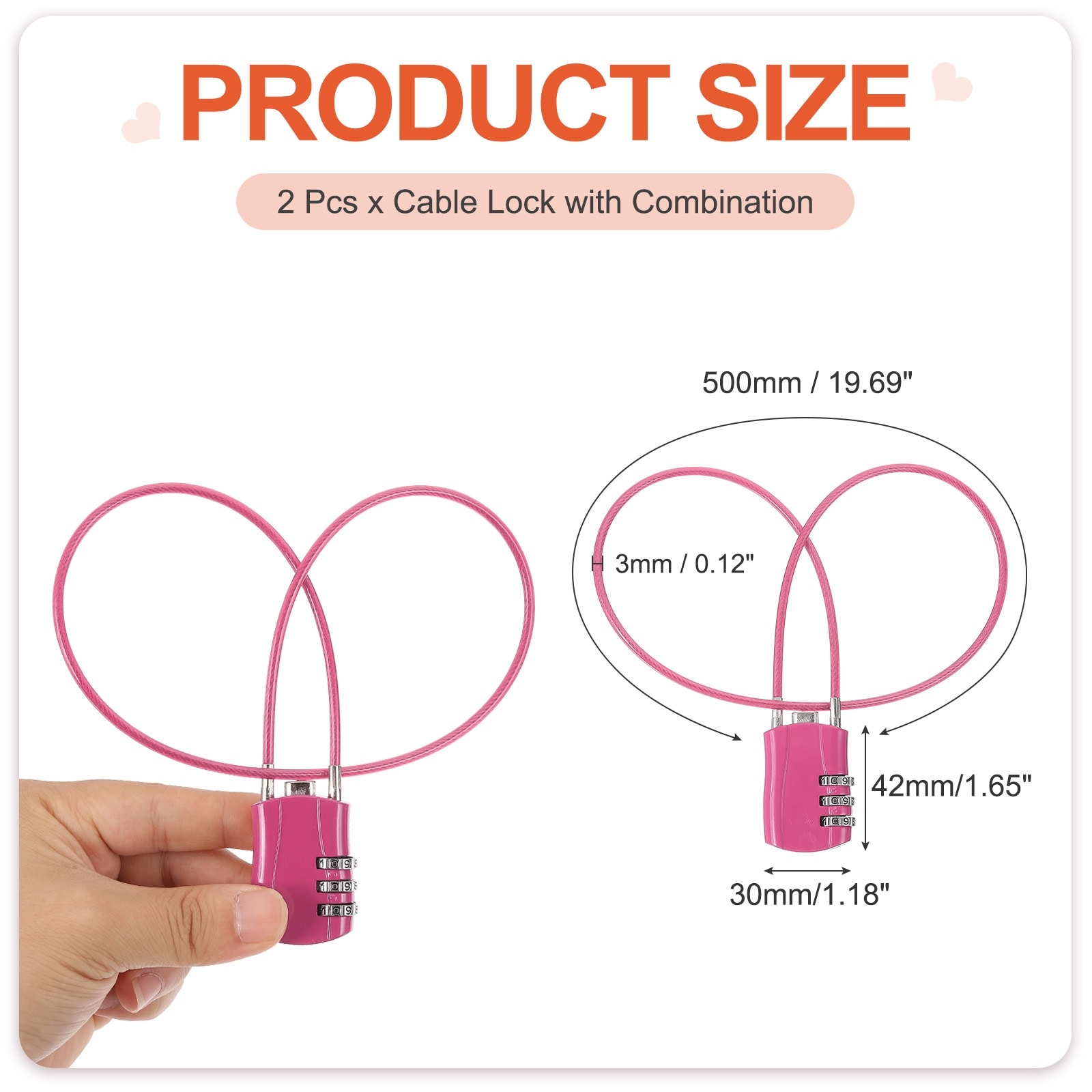 Luggage Travel Lock, Digit Cable Combination Lock Width Body with Long Cable for Suitcase Bag