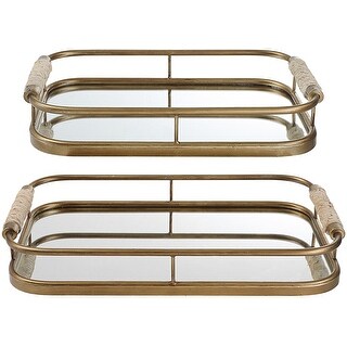 Uttermost 18014 Rosea 19-1/2" Wide Metal Trays - Set of 2 - Brushed Gold / Natural