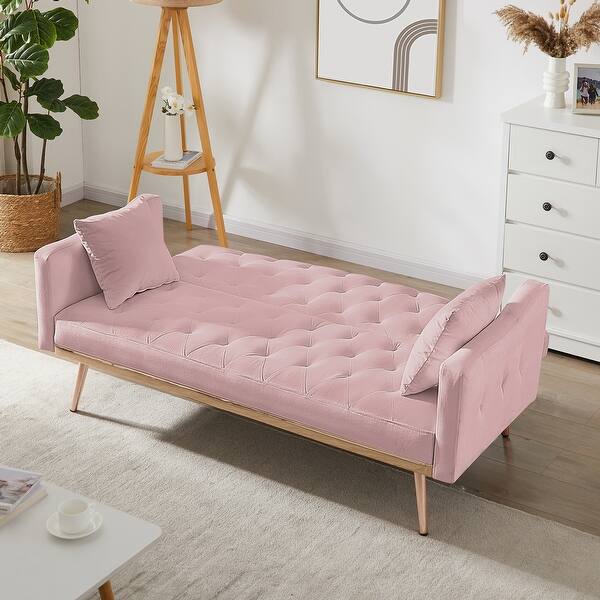 Convertible Accent Sleeper Sofa with 2 Pillows, Modern Velvet Futon