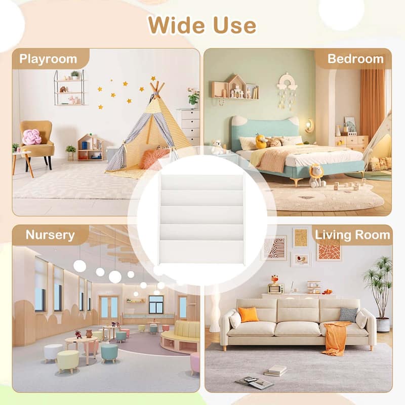 Costway 4-tier Kids Wooden Bookshelf Toddlers Book Rack with Deep - See Details