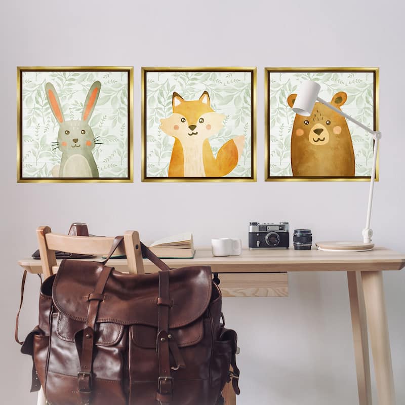 Stupell Joyful Woodland Animals Framed Floater Canvas Wall Art Design By Kim Allen (Set of 3)