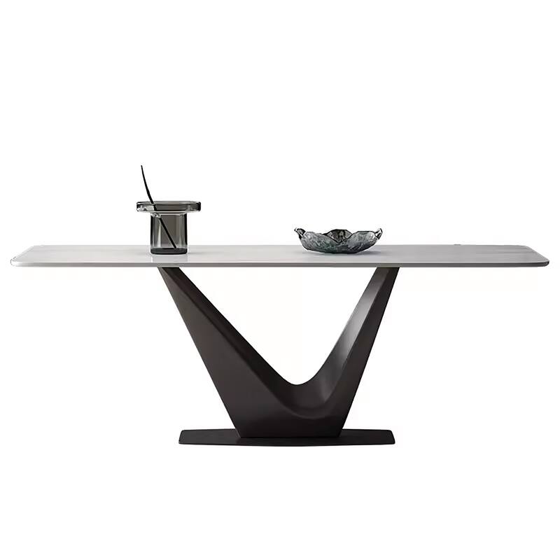 71'' Modern Rectangular Dining Table for 6, White Glossy Sintered Stone top with Gold Stainless Steel Legs