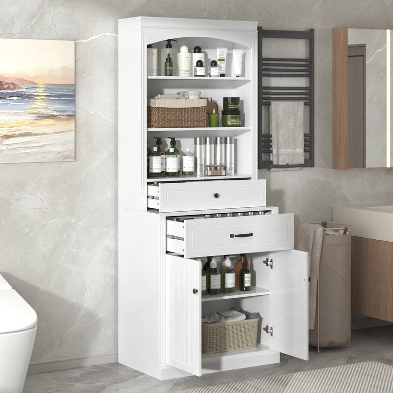 Versatile Bathroom Cabinet with Multiple Storage Options and Durable Construction - White - Wood Finish