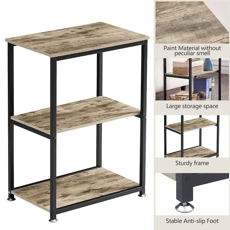 Javlergo Industrial End Side Tables Nightstand with 3-Tier Storage Shelf