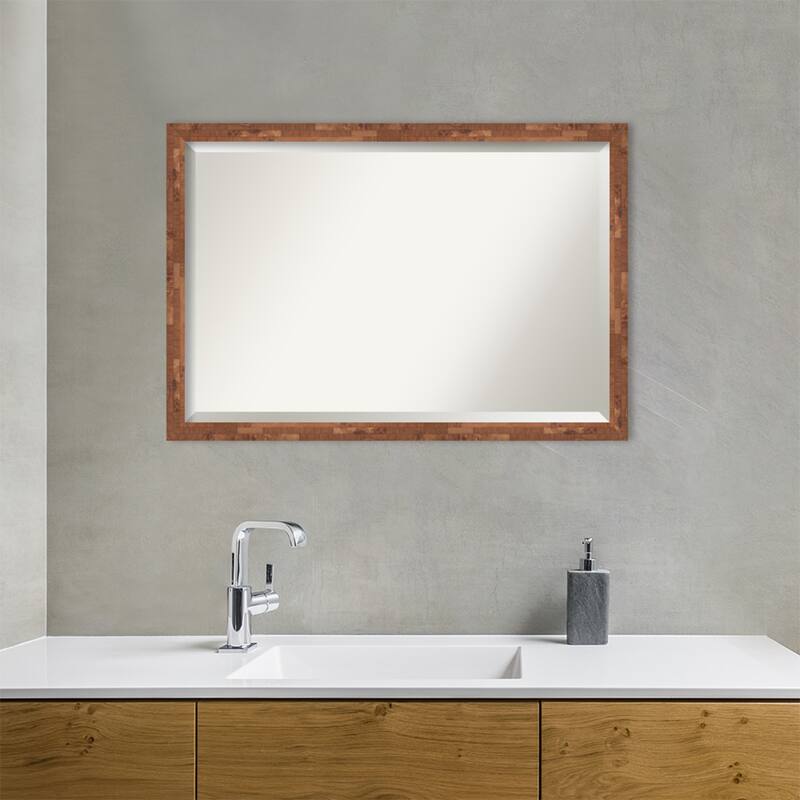 Beveled Wood Bathroom Wall Mirror - Fresco Dark Walnut Frame