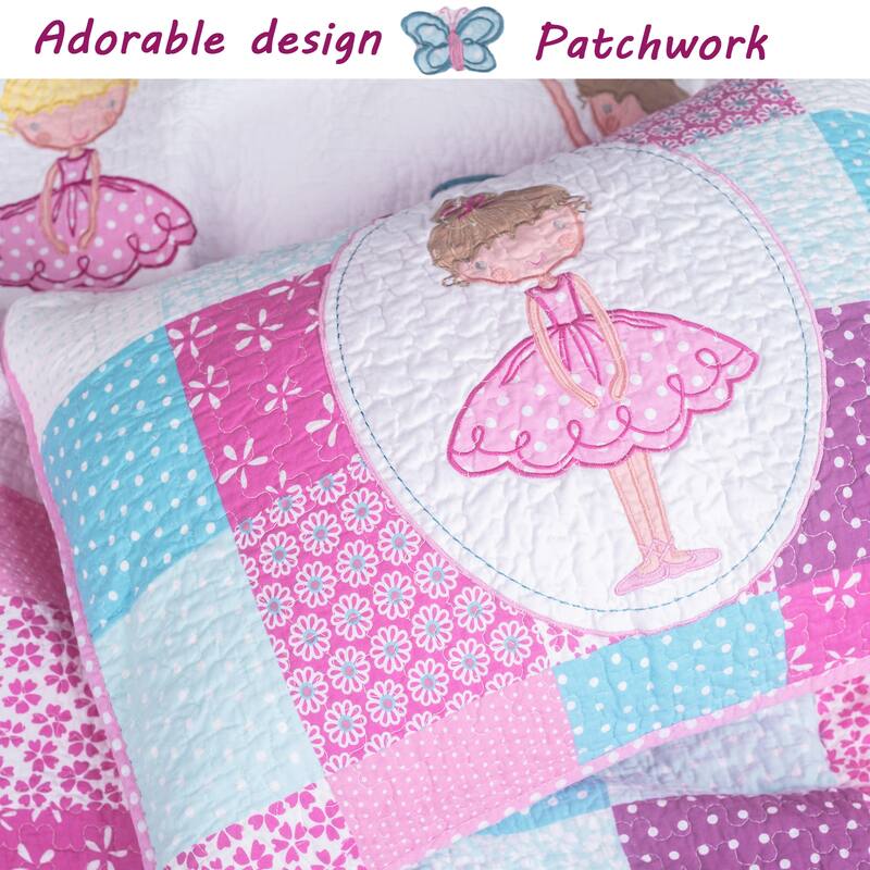Cozy Line Ballerina Patchwork Reversible Cotton Bedding Quilt Set