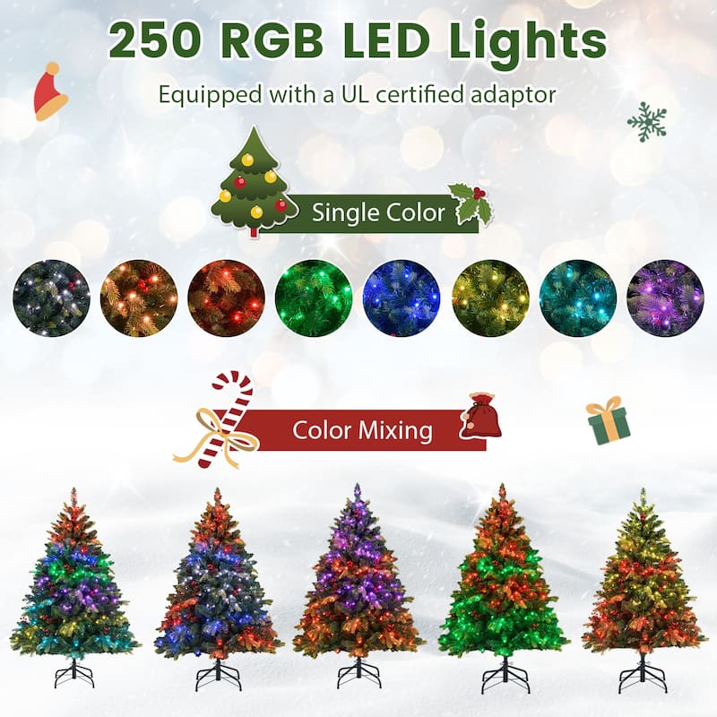 Costway 5/6/7/8 FT Artificial Christmas Tree with 250/370/500/650 RGB - Green - See Details