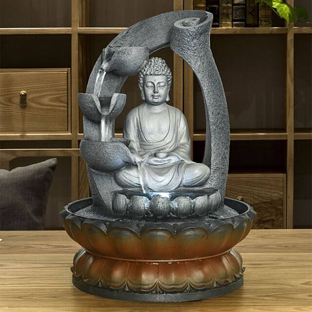 Buddha Fountain Fengshui Zen Meditation Tabletop Decorative Waterfall - Grey