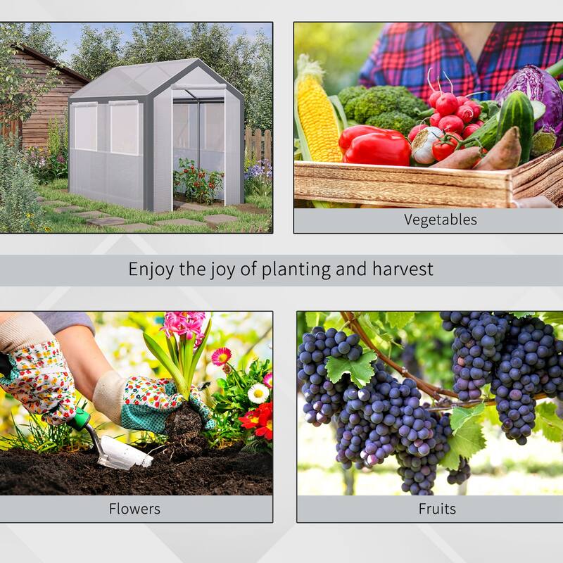 Outsunny 8' L x 6' W x 7' H Outdoor Walk-In Tunnel Greenhouse with Roll-up Windows, 2 Zippered Doors, & Weather Cover